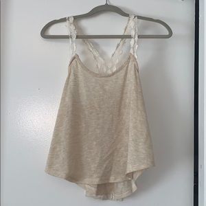 cream razor back flowy tank with flower straps